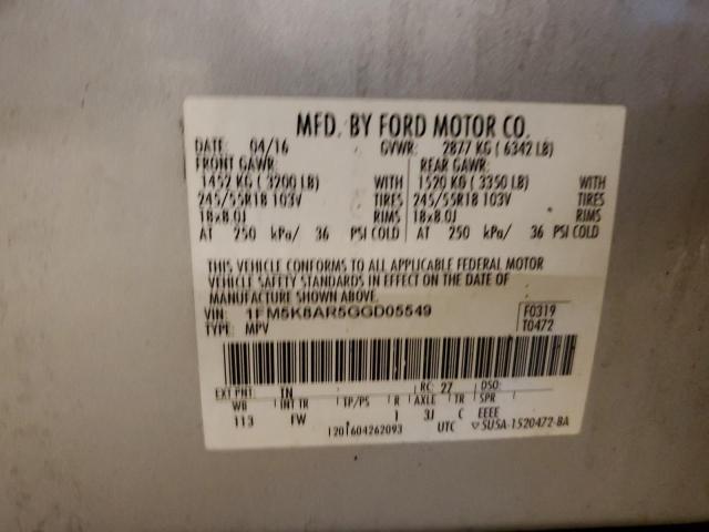 1FM5K8AR5GGD05549 - 2016 FORD EXPLORER POLICE INTERCEPTOR 白色 照片 12