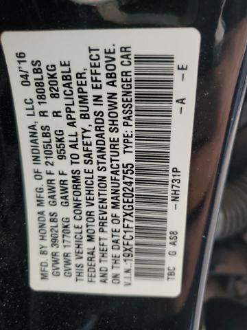 19XFC1F7XGE024755 - 2016 HONDA CIVIC EXL შავი ფოტო 12