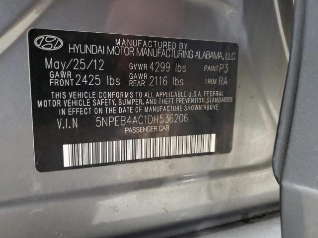 5NPEB4AC1DH536206 - 2013 HYUNDAI SONATA GLS GRAY photo 12