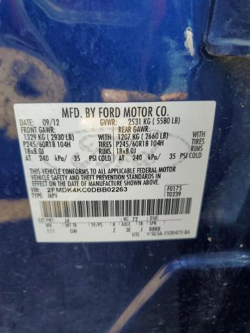 2FMDK4KC0DBB02263 - 2013 FORD EDGE LIMITED BLUE photo 13