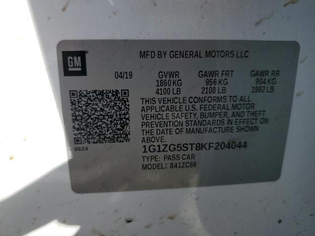 1G1ZG5ST8KF204044 - 2019 CHEVROLET MALIBU RS WHITE photo 13