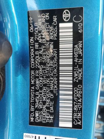 JTDKARFU9K3096491 - 2019 TOYOTA PRIUS BLUE photo 12