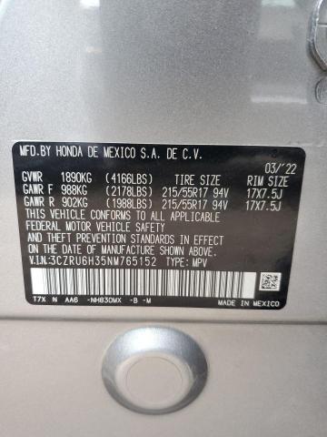 3CZRU6H35NM765152 - 2022 HONDA HR-V LX SILVER photo 12