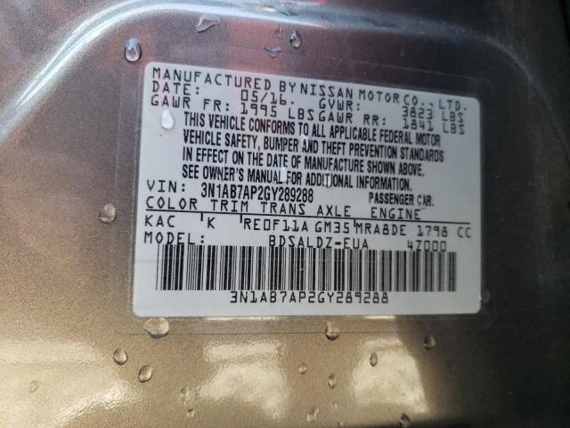 3N1AB7AP2GY289288 - 2016 NISSAN SENTRA S GRAY photo 12