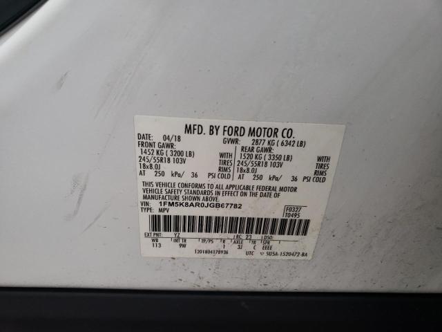 1FM5K8AR0JGB67782 - 2018 FORD EXPLORER POLICE INTERCEPTOR WHITE photo 13