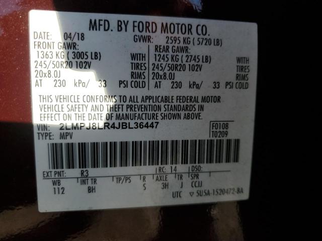 2LMPJ8LR4JBL36447 - 2018 LINCOLN MKX RESERVE Kırmızı fotoğraf 14