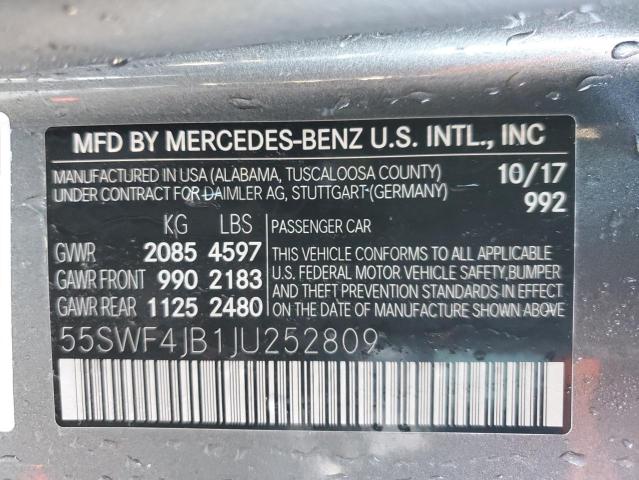 55SWF4JB1JU252809 - 2018 MERCEDES-BENZ C 300 GRAY photo 12