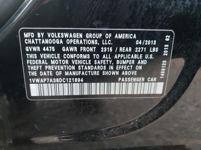 1VWAP7A38DC121894 - 2013 VOLKSWAGEN PASSAT S Սև լուսանկար 13