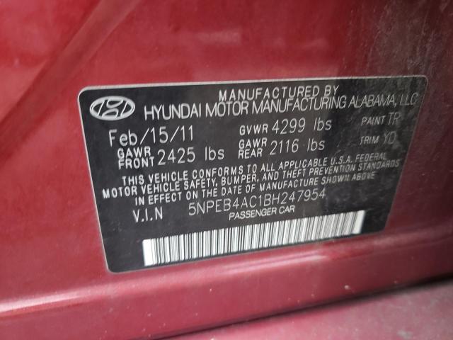 5NPEB4AC1BH247954 - 2011 HYUNDAI SONATA GLS RED photo 12