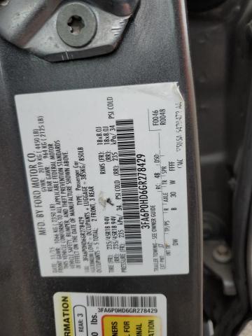 3FA6P0HD6GR278429 - 2016 FORD FUSION SE GRAY photo 12