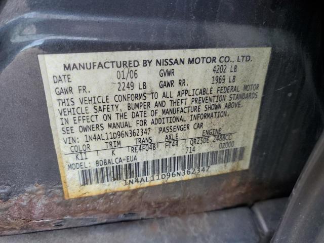 1N4AL11D96N362347 - 2006 NISSAN ALTIMA S GRAY photo 12