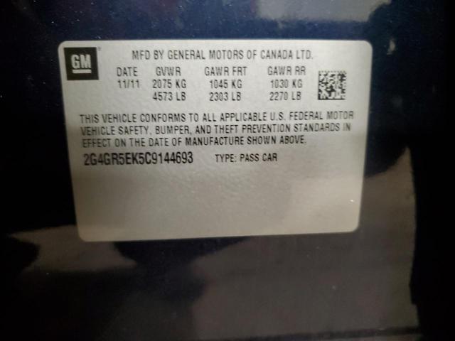 2G4GR5EK5C9144693 - 2012 BUICK REGAL BLUE photo 12