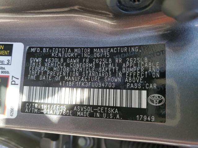 4T1BF1FK3FU094703 - 2015 TOYOTA CAMRY LE GRAY photo 13