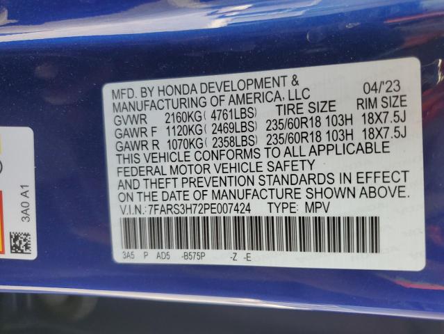 7FARS3H72PE007424 - 2023 HONDA CR-V EXL BLUE photo 13