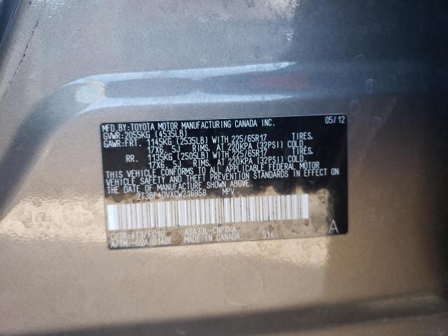 2T3BF4DVXCW216958 - 2012 TOYOTA RAV4 GRAY photo 13