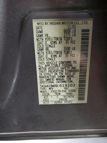 5N1AR18W06C619502 - 2006 NISSAN PATHFINDER LE TAN photo 12