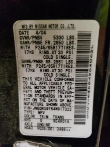 JN8DR09Y64W917323 - 2004 NISSAN PATHFINDER LE BLACK photo 13