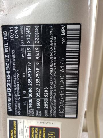 4JGDA5HB1CA016476 - 2012 MERCEDES-BENZ ML 350 4MATIC GOLD photo 13