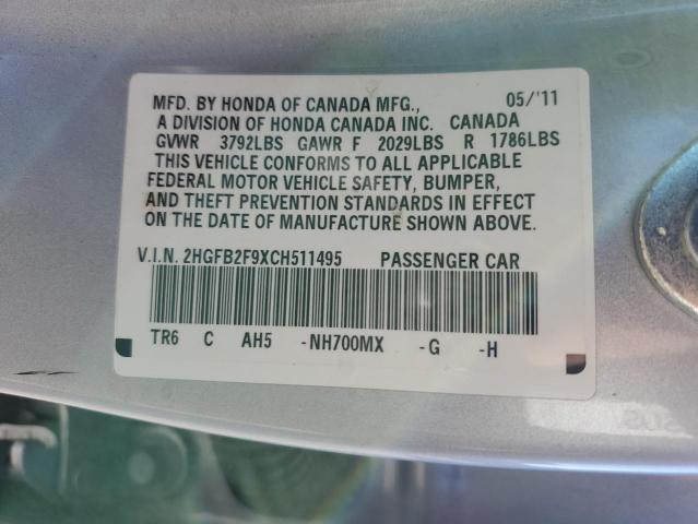 2HGFB2F9XCH511495 - 2012 HONDA CIVIC EXL ვერცხლისფერი ფოტო 13