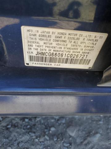 JHMCG66081C026721 - 2001 HONDA ACCORD EX BLUE photo 13