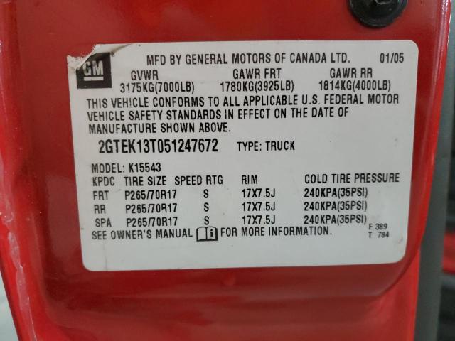 2GTEK13T051247672 - 2005 GMC NEW SIERRA K1500 RED photo 13