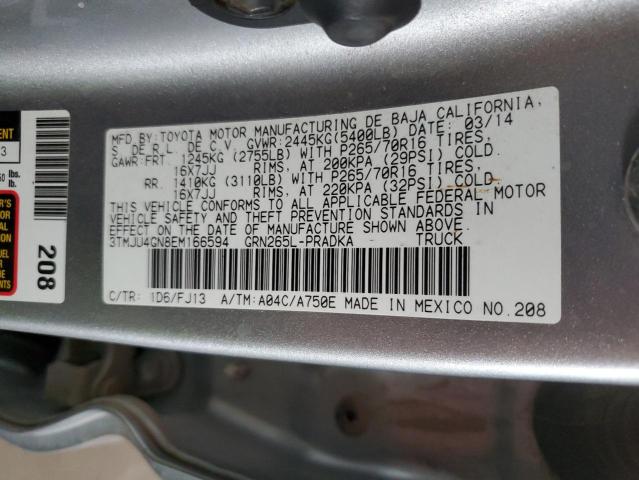 3TMJU4GN8EM166594 - 2014 TOYOTA TACOMA DOUBLE CAB PRERUNNER SILVER photo 13