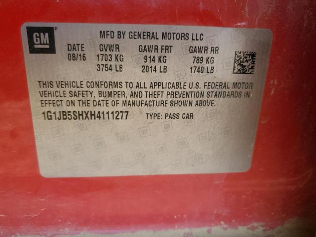 1G1JB5SHXH4111277 - 2017 CHEVROLET SONIC LS 红色 照片 12