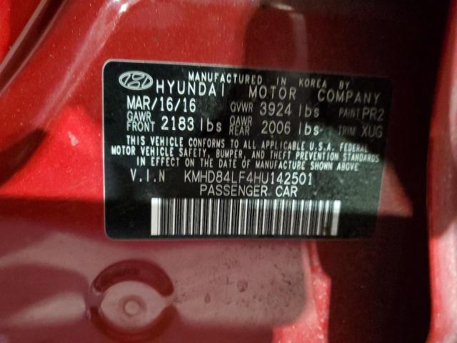 KMHD84LF4HU142501 - 2017 HYUNDAI ELANTRA SE RED photo 12