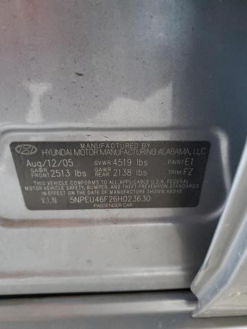 5NPEU46F26H023630 - 2006 HYUNDAI SONATA GLS SILVER photo 12