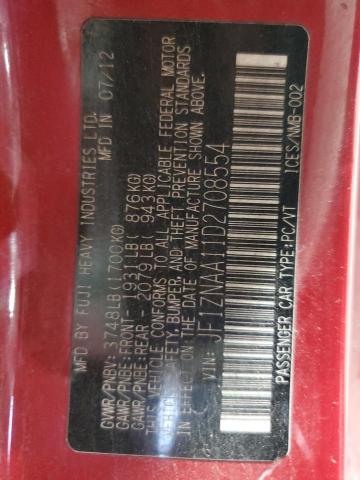 JF1ZNAA11D2708554 - 2013 TOYOTA SCION FR-S წითელი ფოტო 12