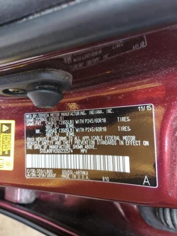 5TDJKRFH2GS232574 - 2016 TOYOTA HIGHLANDER XLE BURGUNDY photo 13