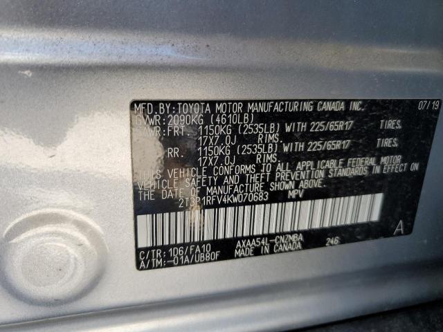 2T3P1RFV4KW070683 - 2019 TOYOTA RAV4 XLE SILVER photo 13