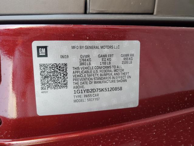 1G1YB2D75K5120858 - 2019 CHEVROLET CORVETTE STINGRAY 1LT BURGUNDY photo 12