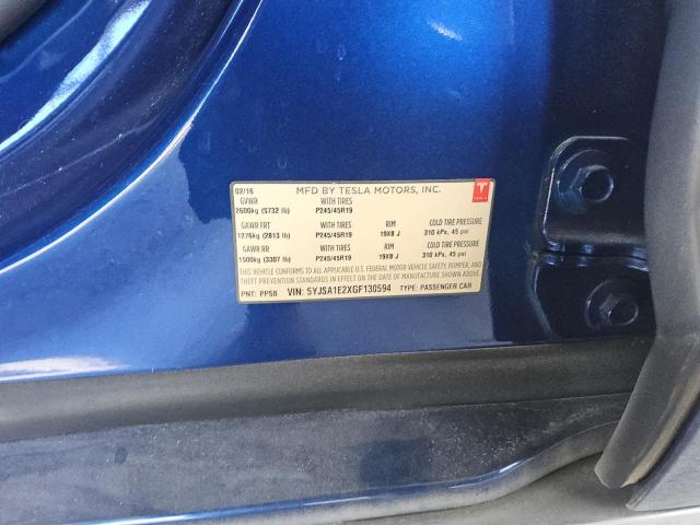 5YJSA1E2XGF130594 - 2016 TESLA MODEL S BLUE photo 13