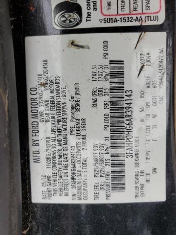 3FAHP0HG6AR394143 - 2010 FORD FUSION SE BLACK photo 12