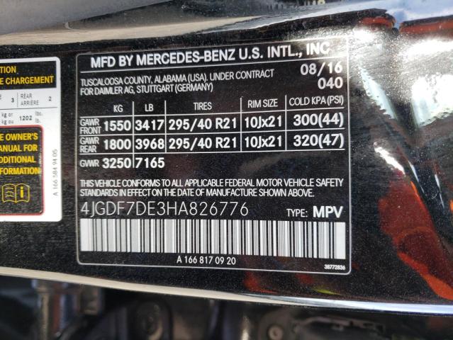 4JGDF7DE3HA826776 - 2017 MERCEDES-BENZ GLS 550 4MATIC BLACK photo 13