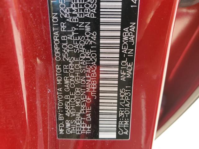 JTHBB1BA2A2011746 - 2010 LEXUS HS 250H RED photo 12