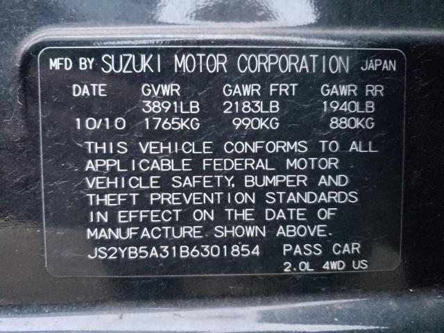 JS2YB5A31B6301854 - 2011 SUZUKI SX4 BLACK photo 12