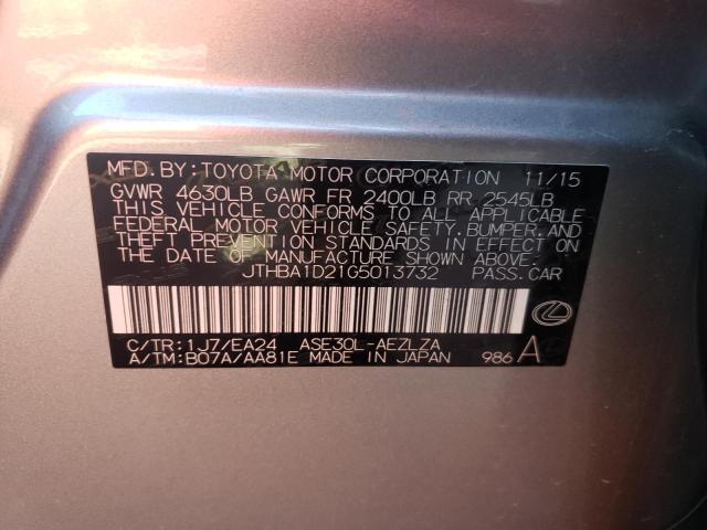 JTHBA1D21G5013732 - 2016 LEXUS IS 200T SILVER photo 12