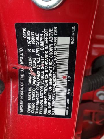 SHHFK7H26HU202582 - 2017 HONDA CIVIC LX RED photo 12