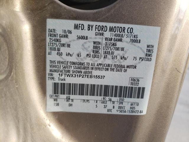 1FTWX31P27EB15537 - 2007 FORD F350 SRW SUPER DUTY TAN photo 12