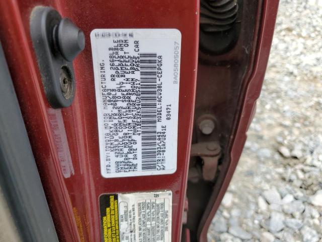4T1BE32K54U285217 - 2004 TOYOTA CAMRY LE RED photo 12