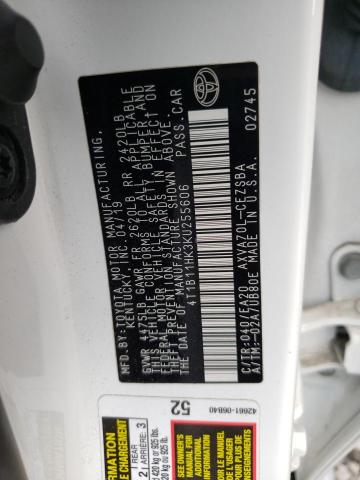 4T1B11HK3KU255606 - 2019 TOYOTA CAMRY L WHITE photo 12