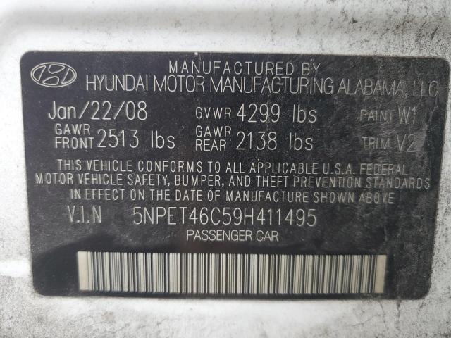 5NPET46C59H411495 - 2009 HYUNDAI SONATA GLS WHITE photo 12