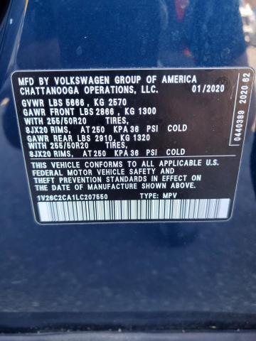 1V26C2CA1LC207550 - 2020 VOLKSWAGEN ATLAS CROS SE BLUE photo 13