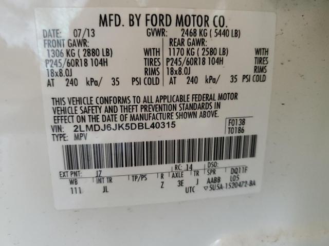 2LMDJ6JK5DBL40315 - 2013 LINCOLN MKX WHITE photo 14