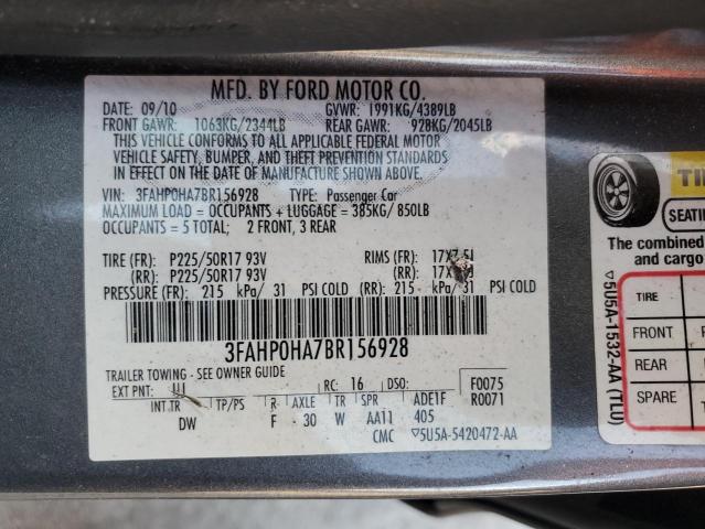 3FAHP0HA7BR156928 - 2011 FORD FUSION SE GRAY photo 12