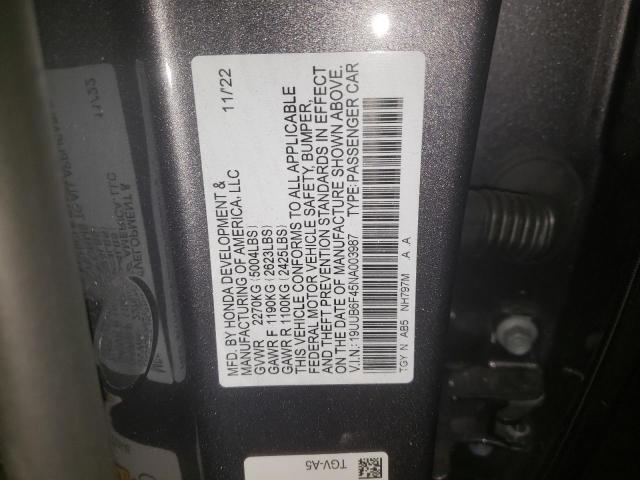 19UUB6F45NA003987 - 2022 ACURA TLX TECHNOLOGY GRAY photo 12