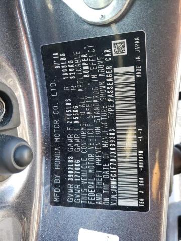 JHMFC1F70JX039383 - 2018 HONDA CIVIC EXL Գրաֆիտ լուսանկար 12