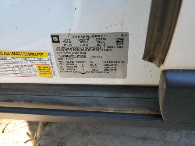 1GNKRGKD2HJ135596 - 2017 CHEVROLET TRAVERSE LT WHITE photo 12